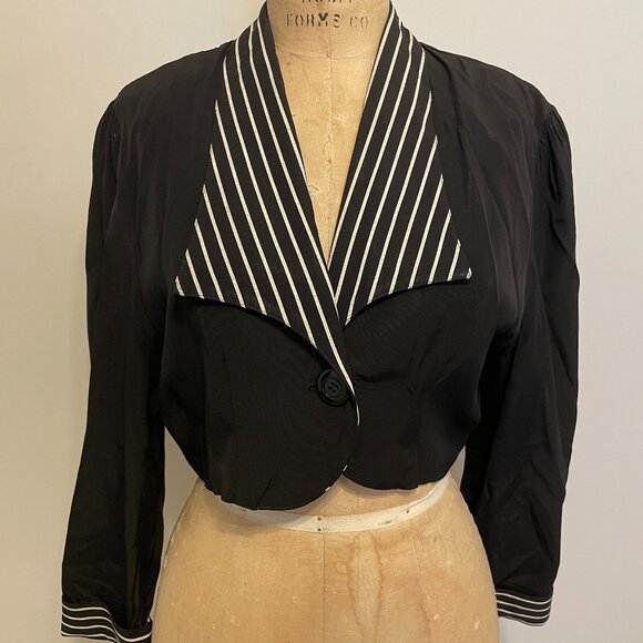 Vintage America Tops - Vintage 1950 Black White Bolero Crop Top Vamp Rockabilly Sexy Short Blouse Small